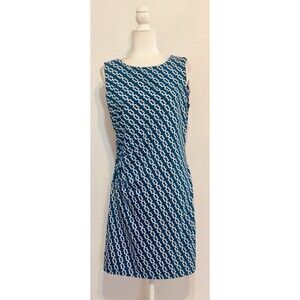 J. McLaughlin Size L Ruched Catalina Cloth Geometric Print Sheath Dress Feminine